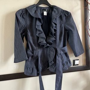 NWT  Slate blue denim look Danielle B ruffled blazer